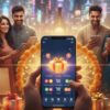 Festive celebration scene with people shopping online using smartphones and tablets, highlighting consumer insights on how India buys, clicks, and pays in 2025.