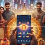 Festive celebration scene with people shopping online using smartphones and tablets, highlighting consumer insights on how India buys, clicks, and pays in 2025.